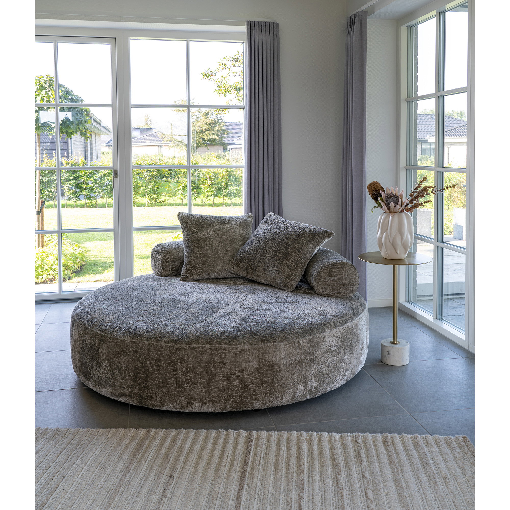 Cairo Daybed med 2 puder I chenille, rund, natur, Ø160 cm, HN1251 - Billede 8