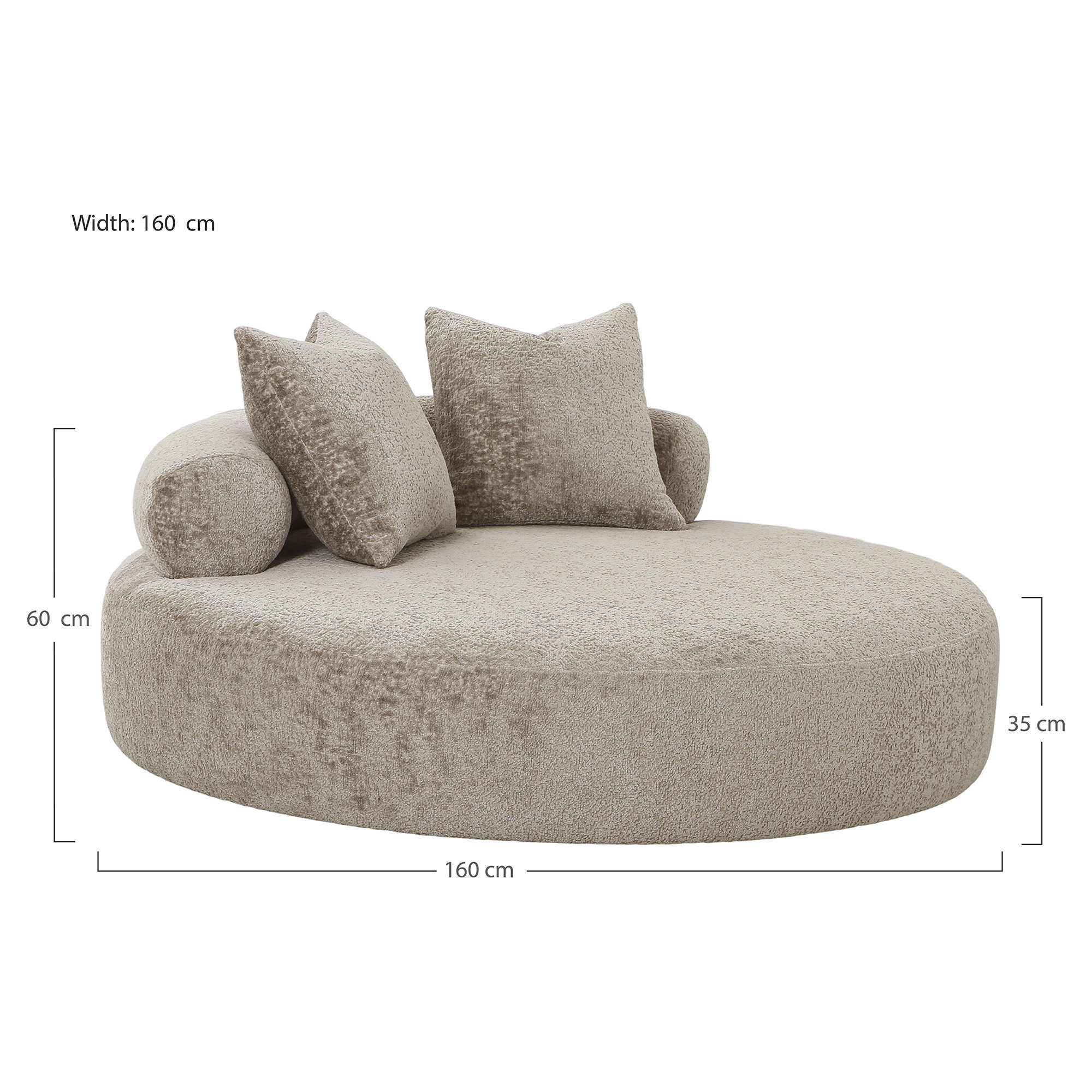 Cairo Daybed med 2 puder I chenille, rund, natur, Ø160 cm, HN1251 - Billede 7