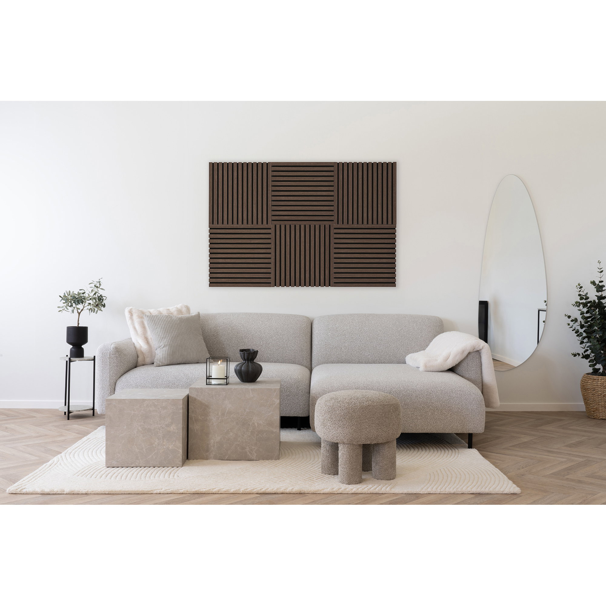 Akustikpanel, træfiner, valnød, valnødlook, 520x520x22 mm – sæt af 2 - Billede 3