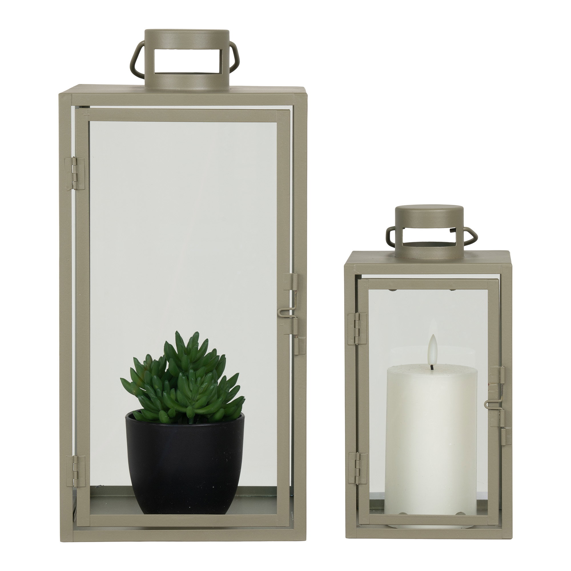 Corfu Lanterner, metal/glas, grøn, sæt af 2 - Billede 2