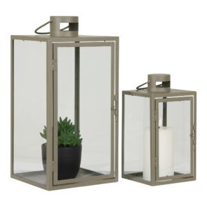 Corfu Lanterner, metal/glas, grøn, sæt af 2