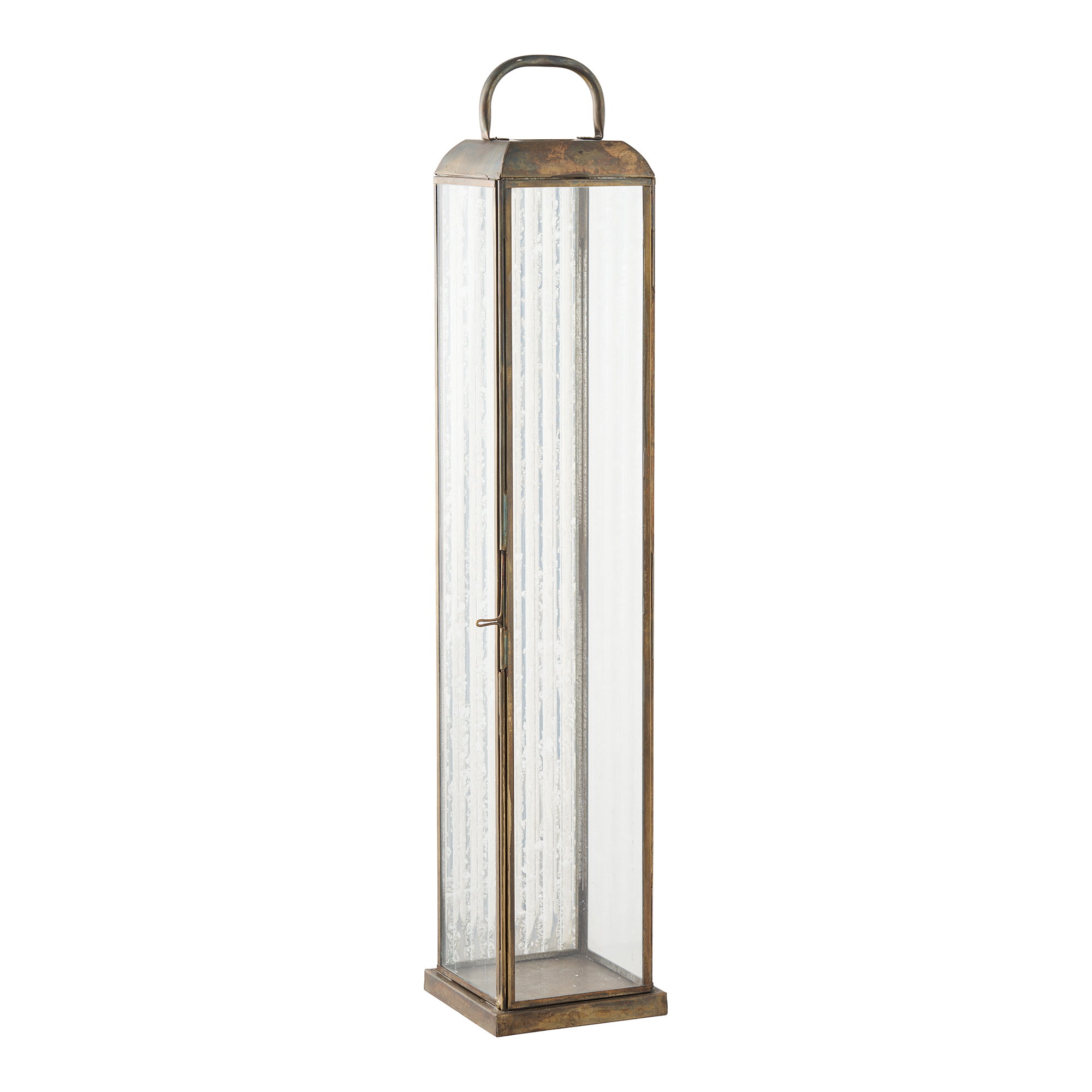 Herslev Lanterne, glas/metal, antik messing look, 12x12x60 cm - Billede 2