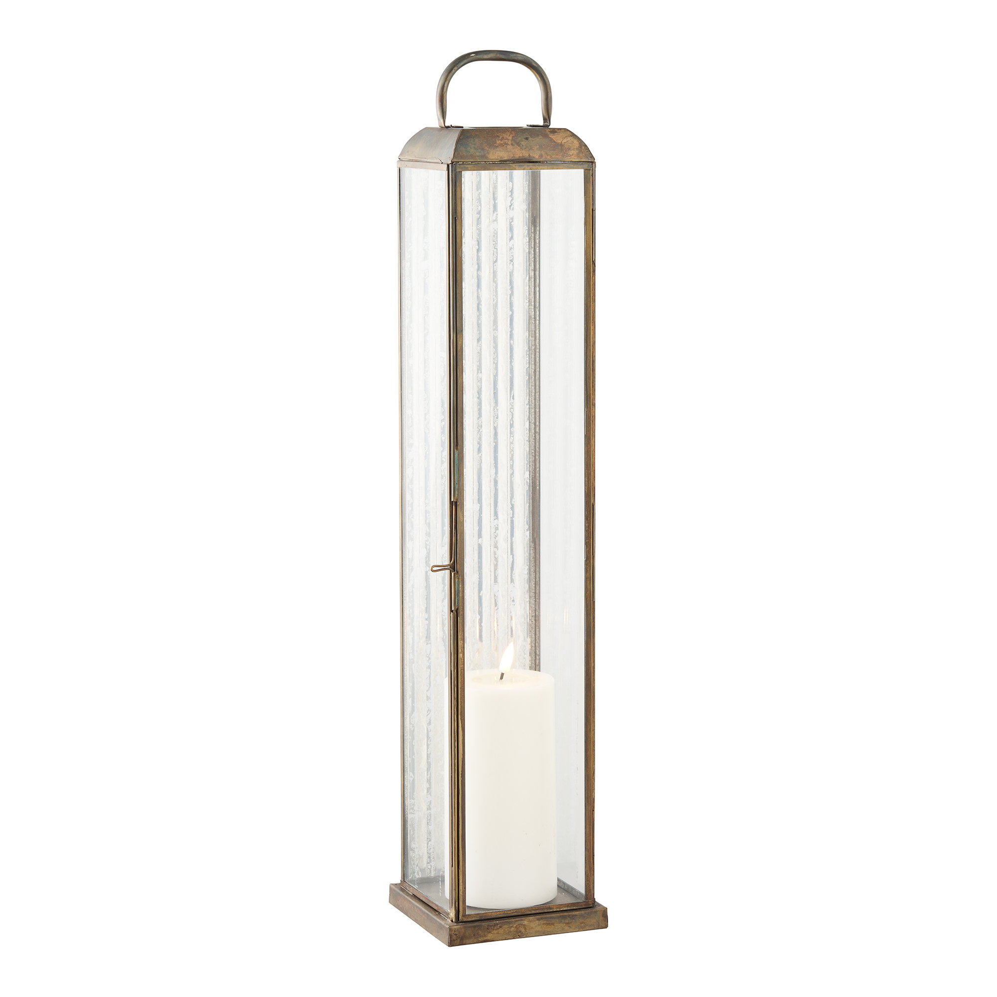 Herslev Lanterne, glas/metal, antik messing look, 12x12x60 cm - Billede 3