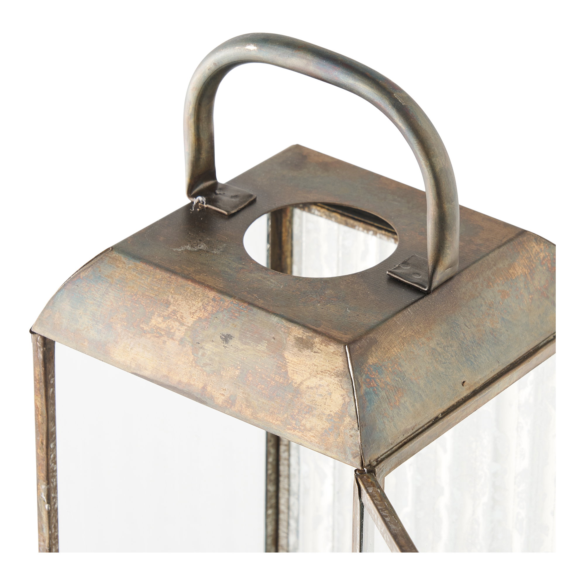 Herslev Lanterne, glas/metal, antik messing look, 12x12x60 cm - Billede 4