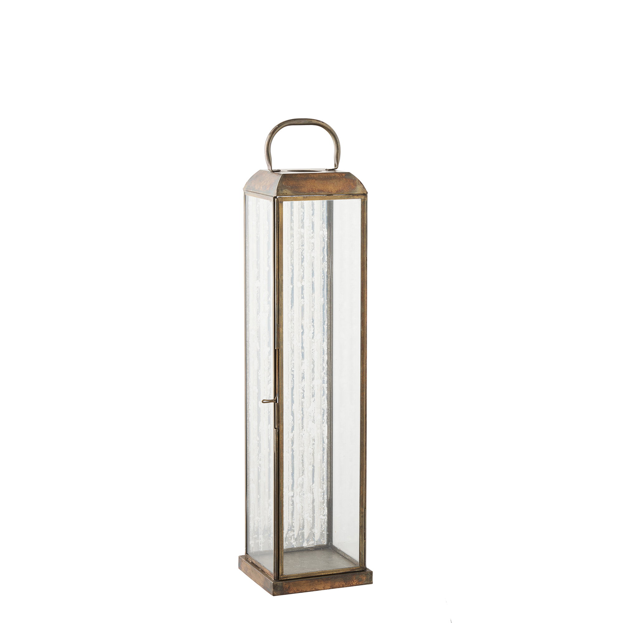 Herslev Lanterne, glas/metal, antik messing look, 12x12x49 cm - Billede 2