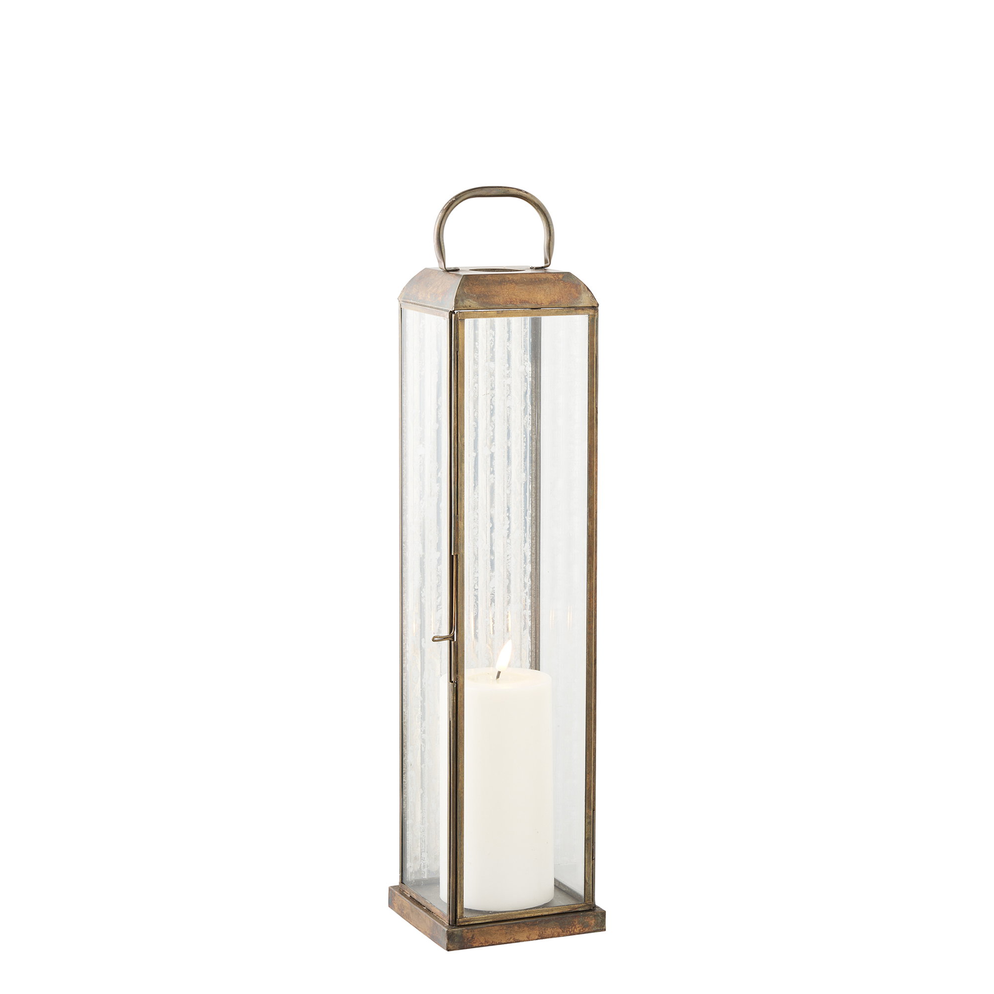 Herslev Lanterne, glas/metal, antik messing look, 12x12x49 cm - Billede 3