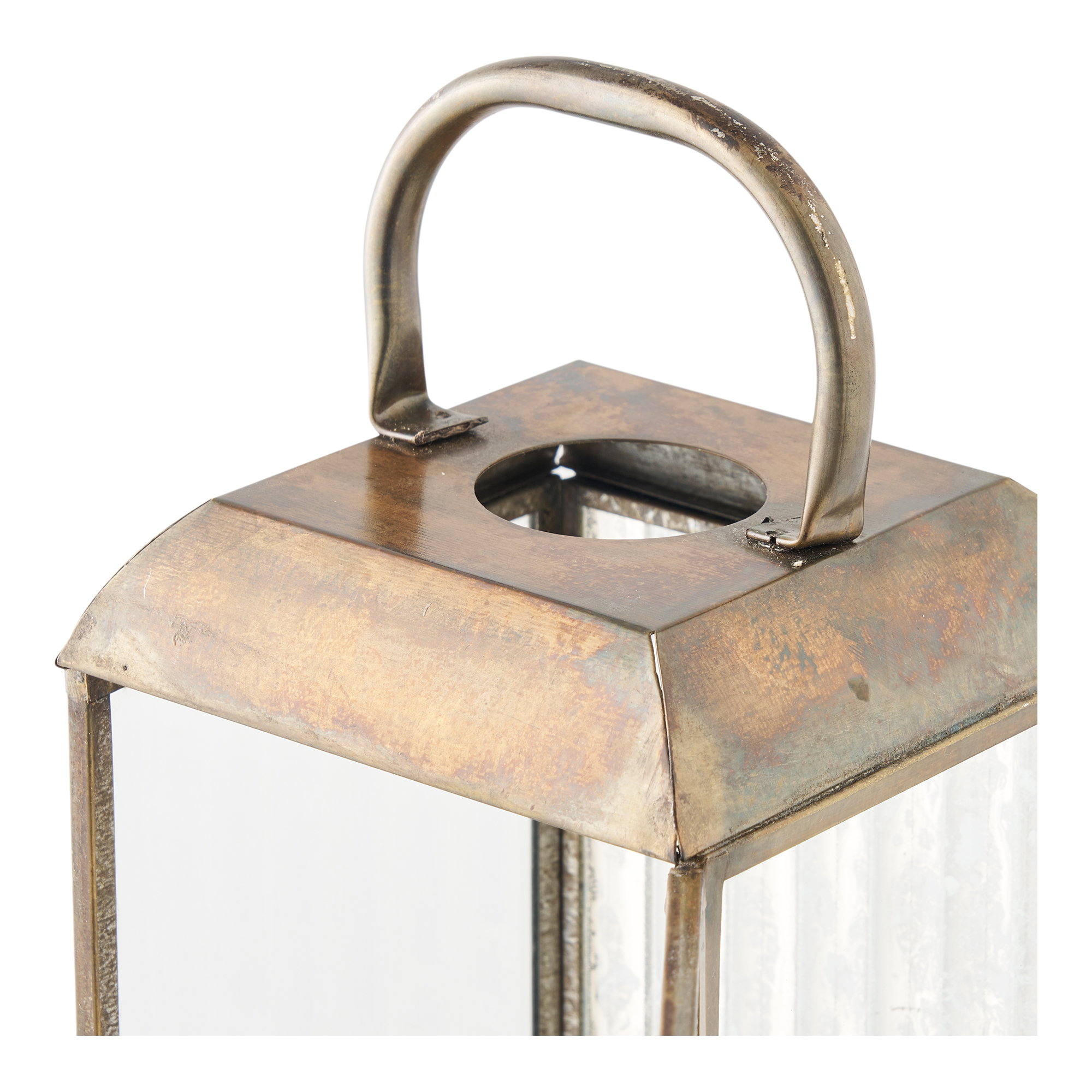 Herslev Lanterne, glas/metal, antik messing look, 12x12x49 cm - Billede 4