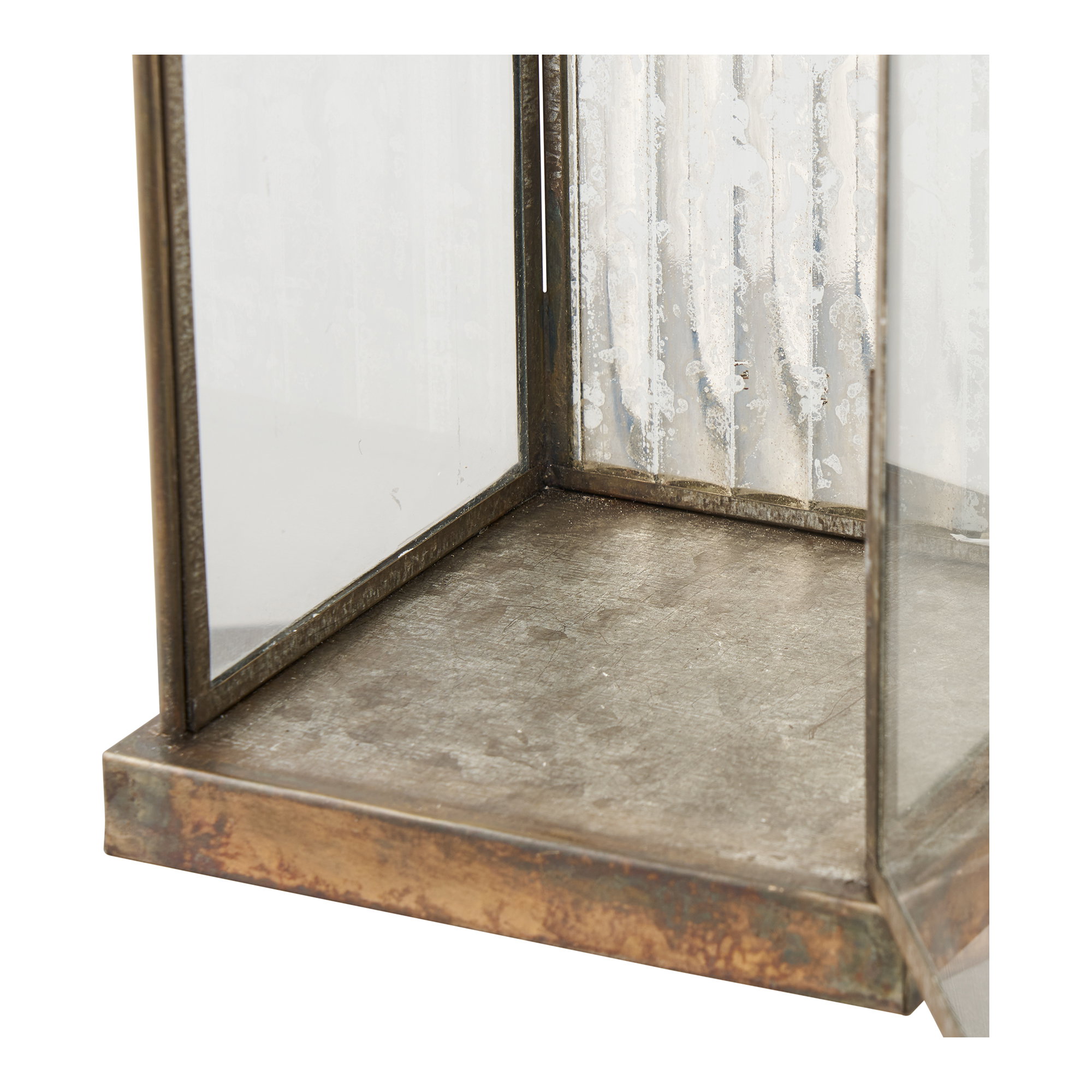 Herslev Lanterne, glas/metal, antik messing look, 12x12x49 cm - Billede 5