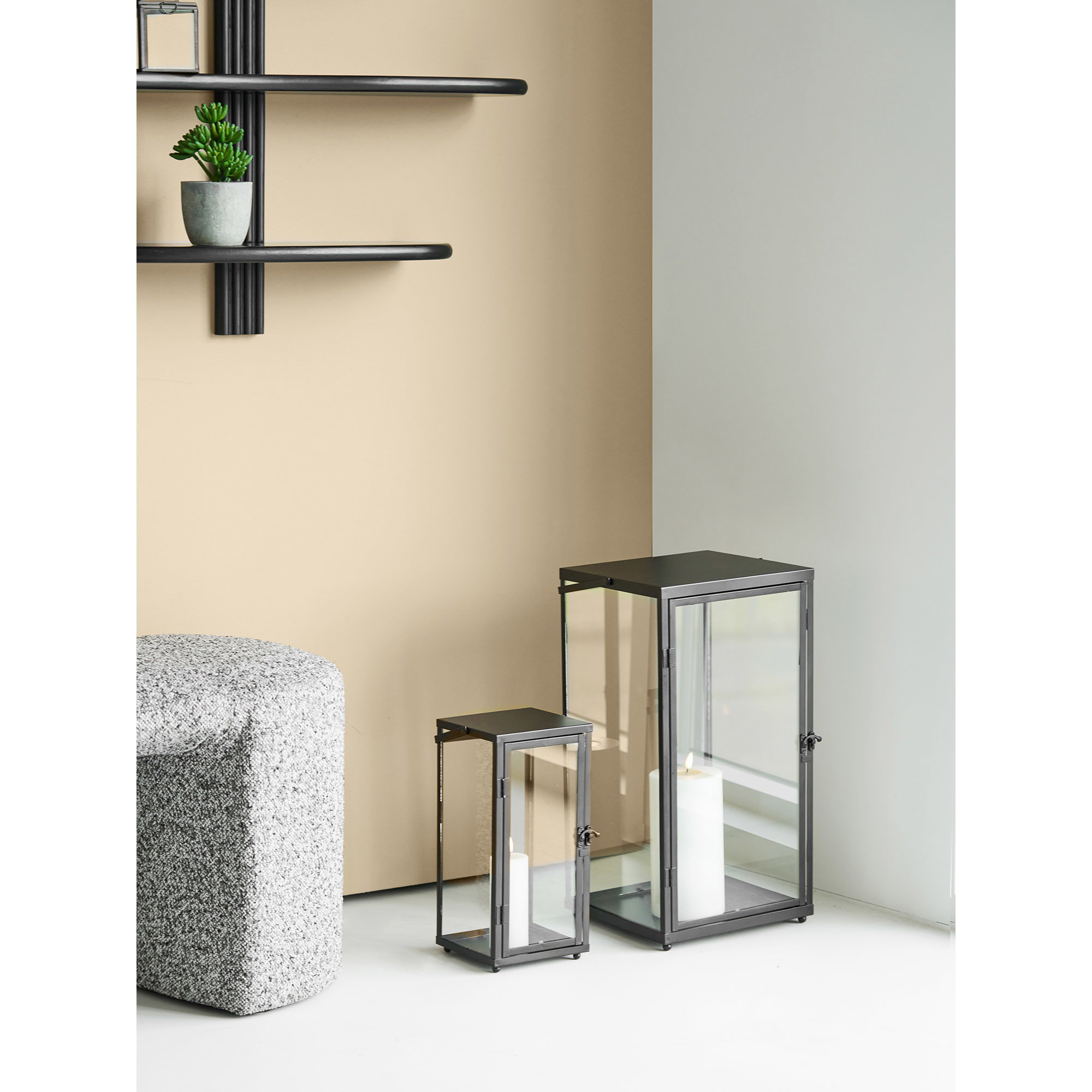 Ibra Lanterner, metal/glas, sort, sæt af 2 - Billede 5