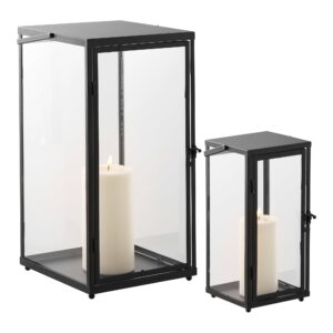 Ibra Lanterner, metal/glas, sort, sæt af 2 - Billede 3