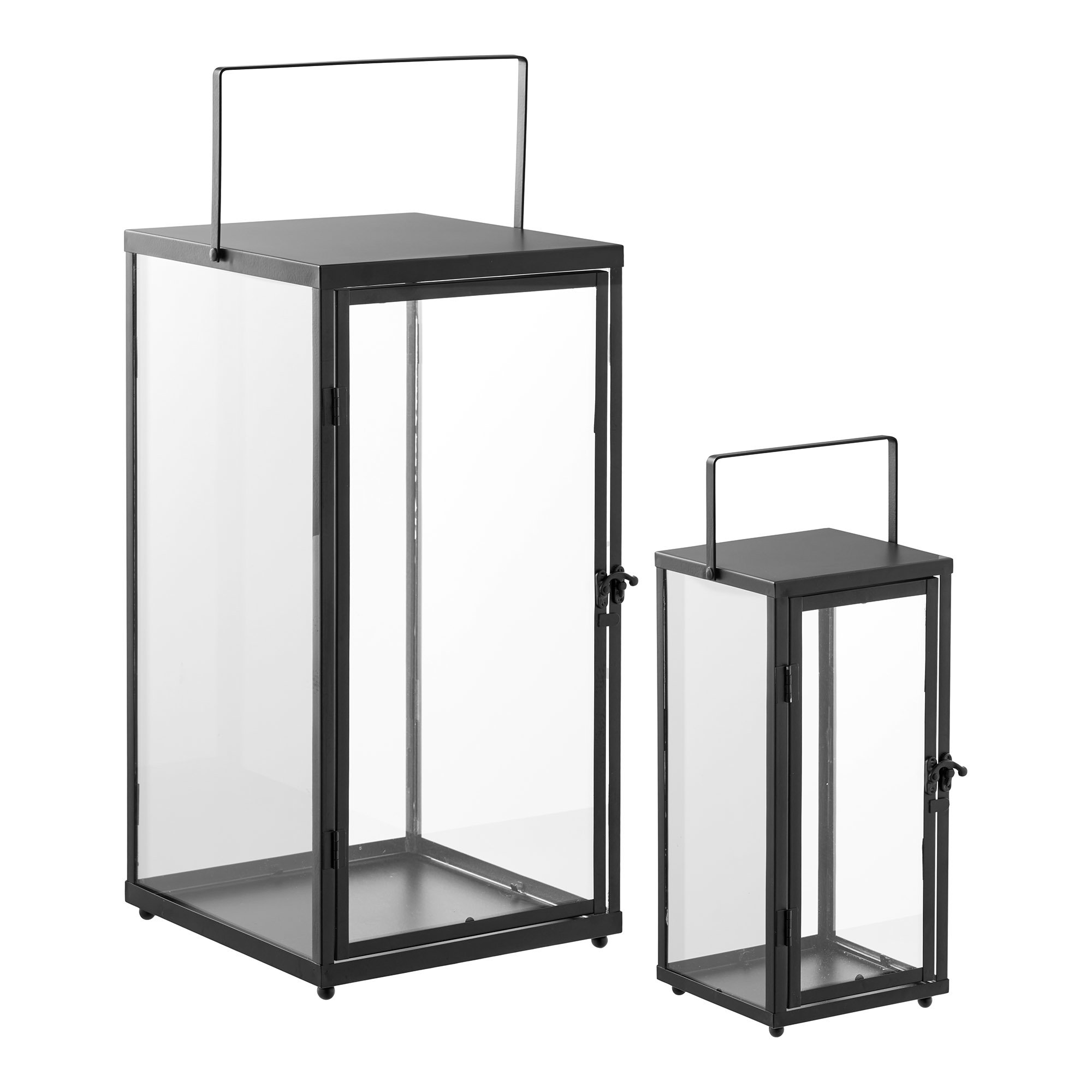 Ibra Lanterner, metal/glas, sort, sæt af 2