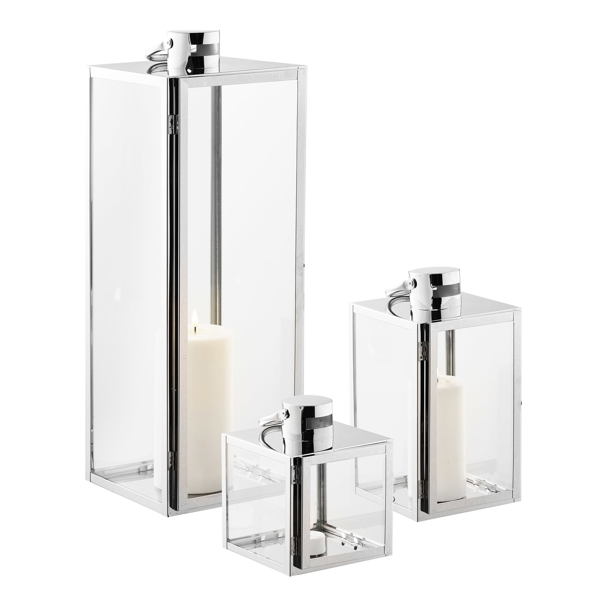 Pota Lanterner, glas/metal, sølv-look, sæt af 3 - Billede 3