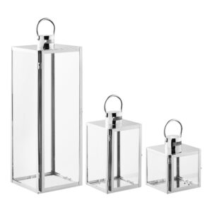 Pota Lanterner, glas/metal, sølv-look, sæt af 3