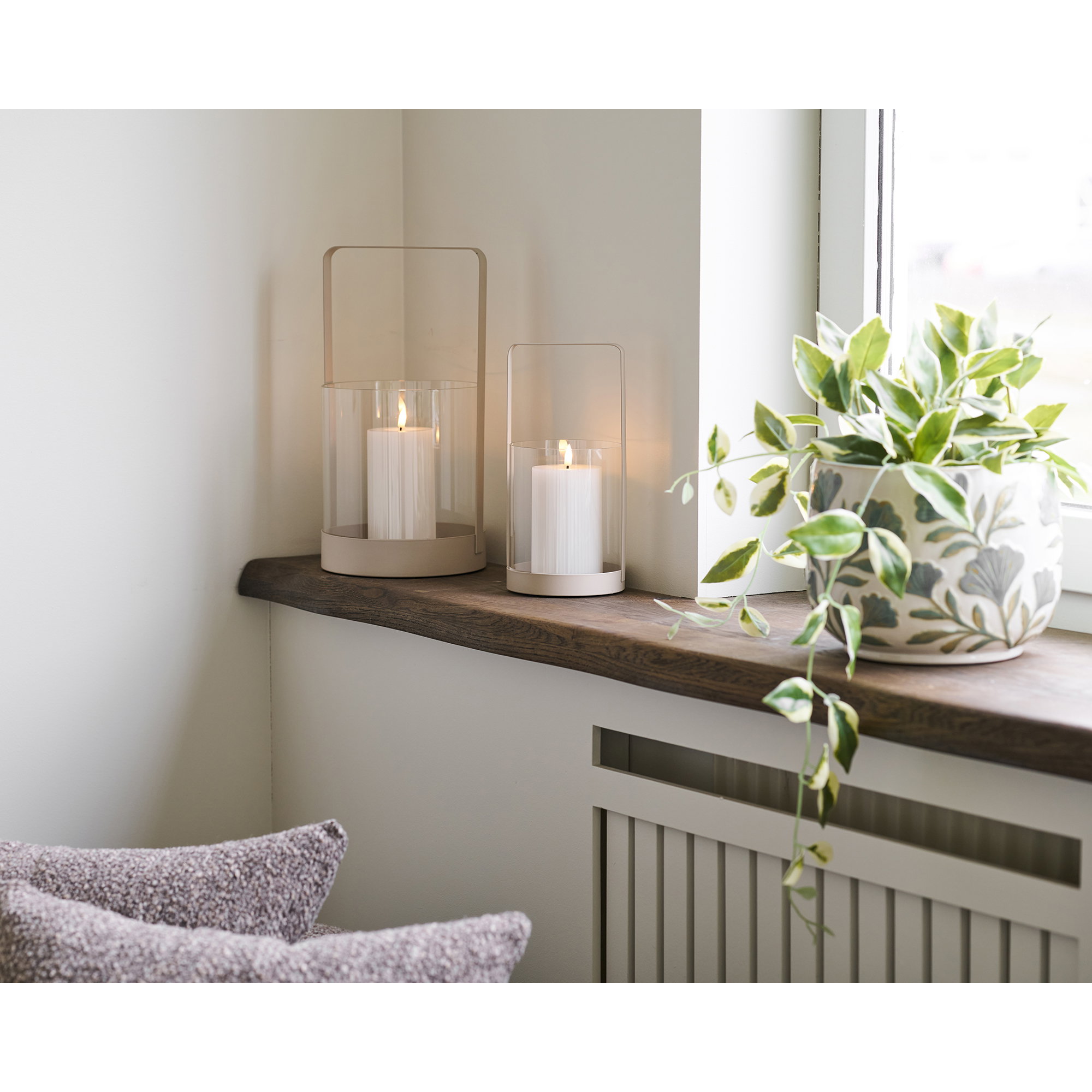 Hurricane lysestage, glas/metal, beige, sæt af 2 - Billede 5