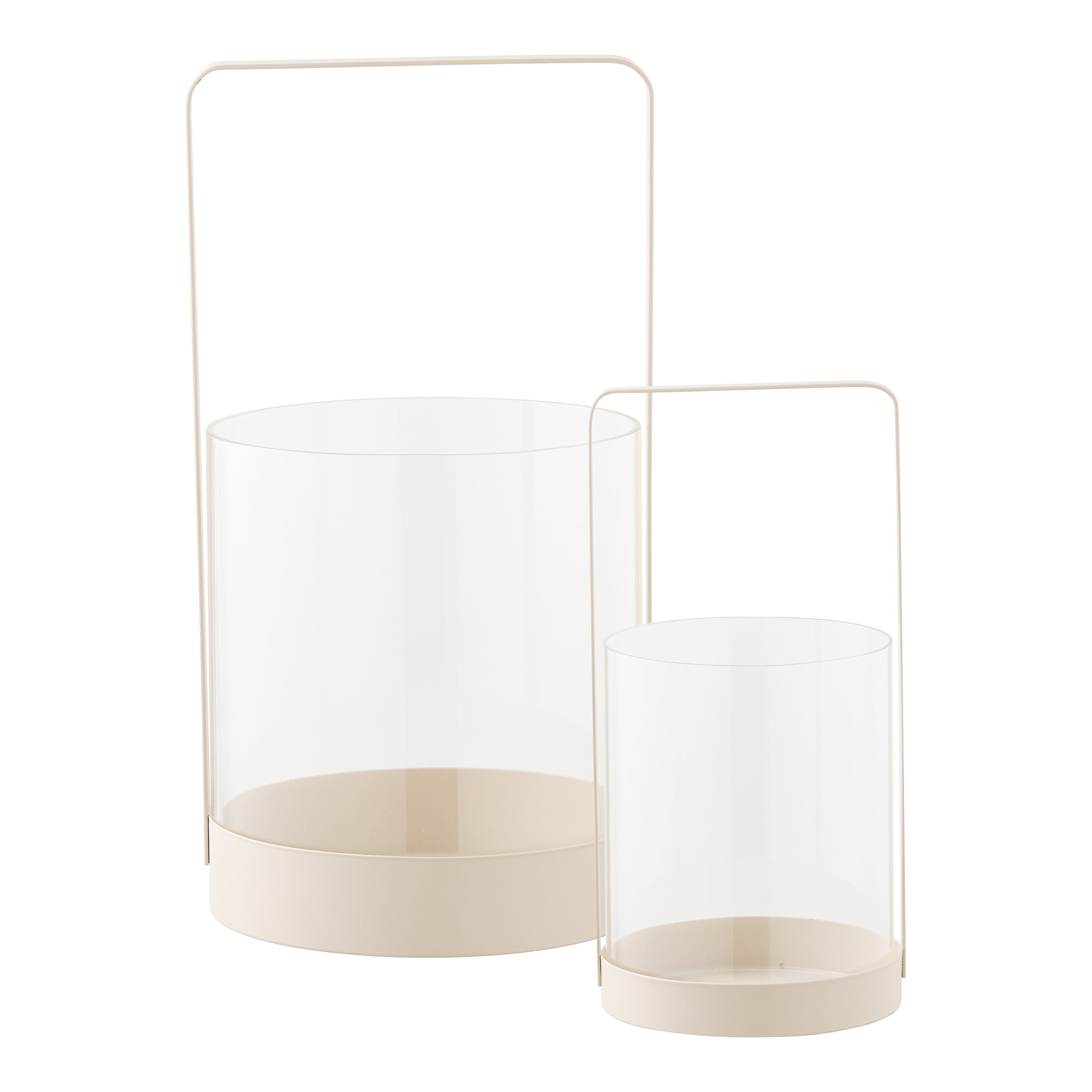 Hurricane lysestage, glas/metal, beige, sæt af 2