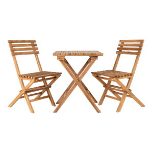 Cuenca Cafésæt, 2 stole og 1 bord, teak, natur