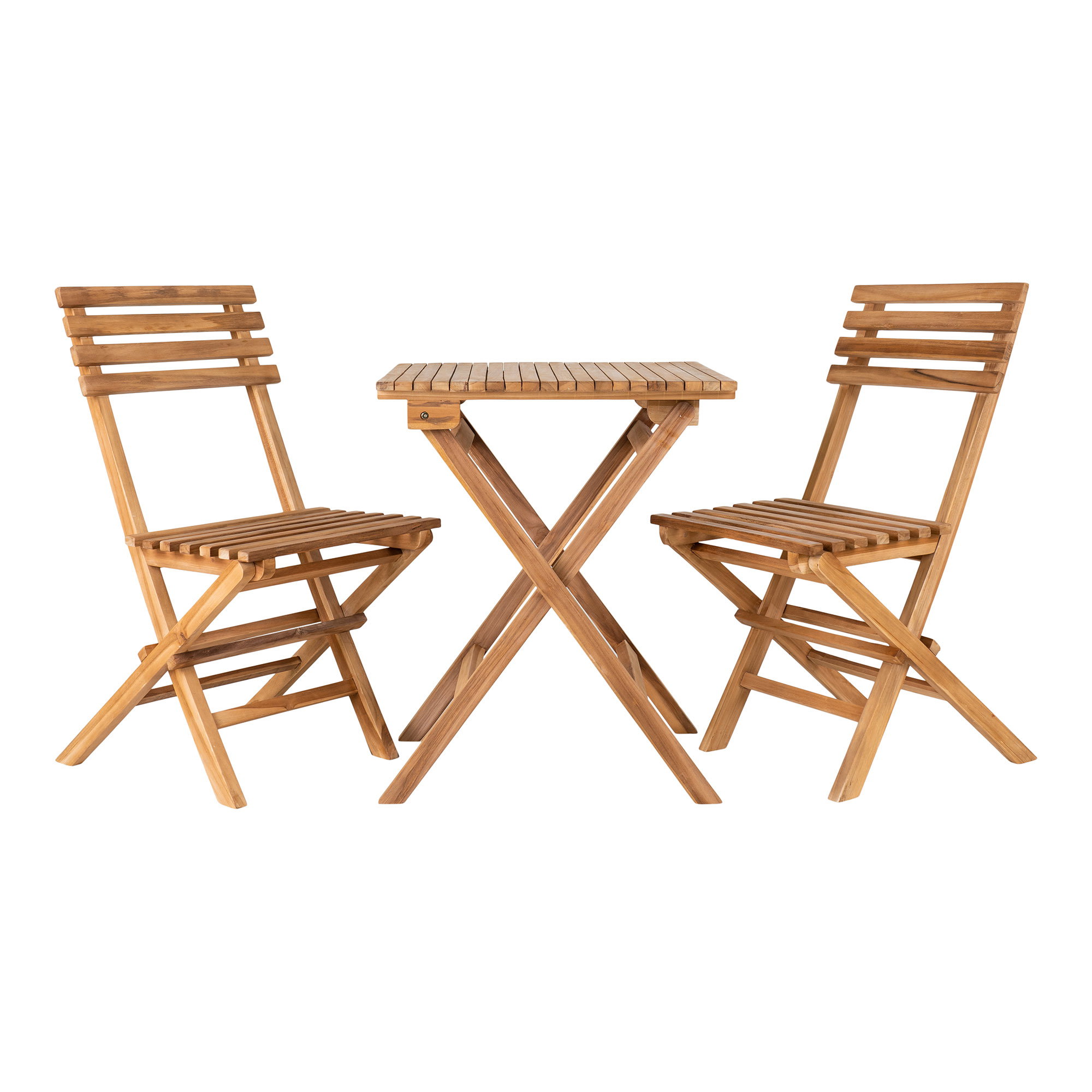 Cuenca Cafésæt, 2 stole og 1 bord, teak, natur