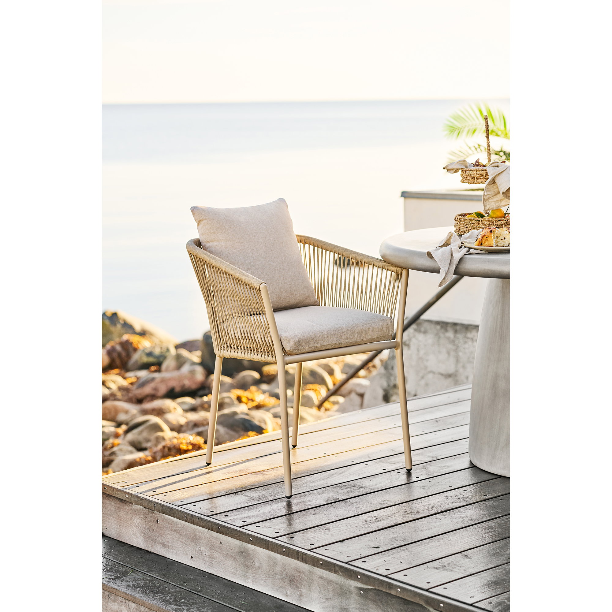 Salerno Spisebordsstol, aluminium/polyester, sand, inkl. hynde – sæt af 4 - Billede 8