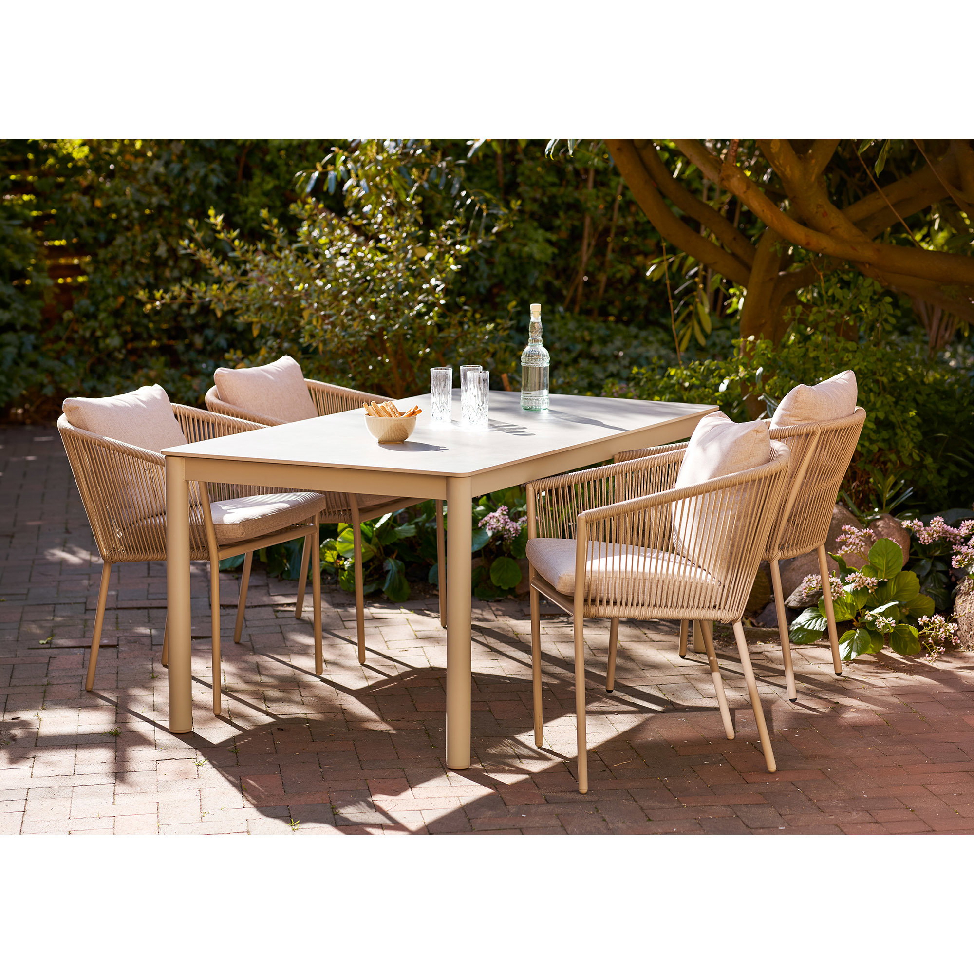 Salerno Spisebordsstol, aluminium/polyester, sand, inkl. hynde – sæt af 4 - Billede 10
