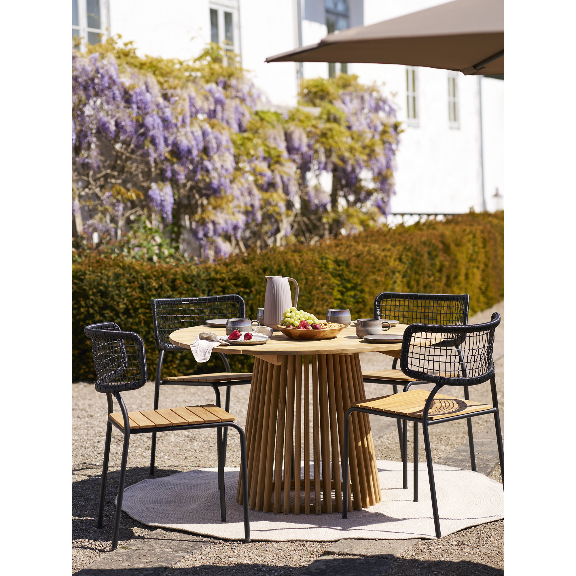 Nashville Spisebordsstol, teak/polyrattan, sort/natur, sorte ben – sæt af 4 - Billede 7