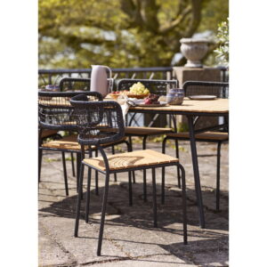 Nashville Spisebordsstol, teak/polyrattan, sort/natur, sorte ben – sæt af 4 - Billede 8
