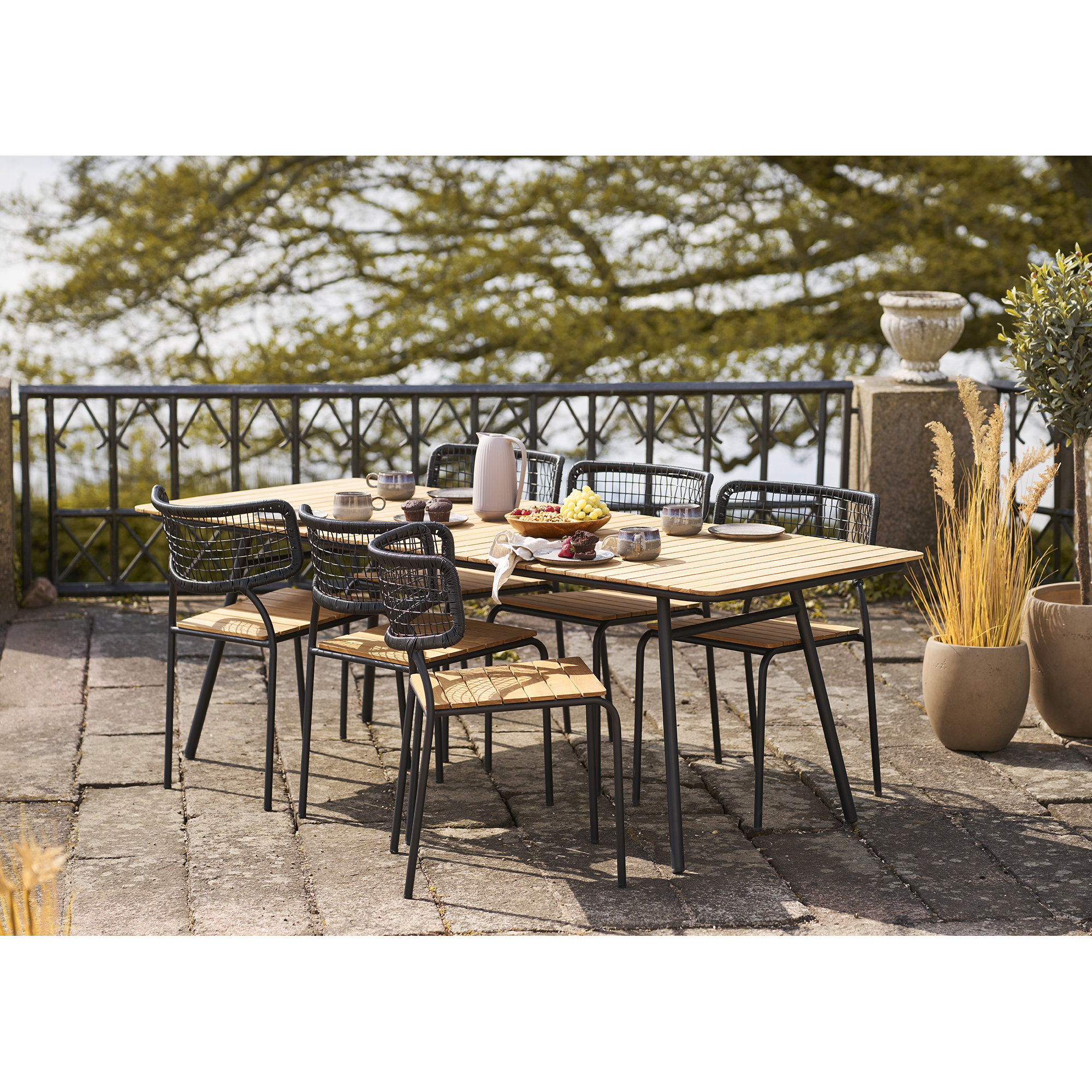 Nashville Spisebordsstol, teak/polyrattan, sort/natur, sorte ben – sæt af 4 - Billede 9