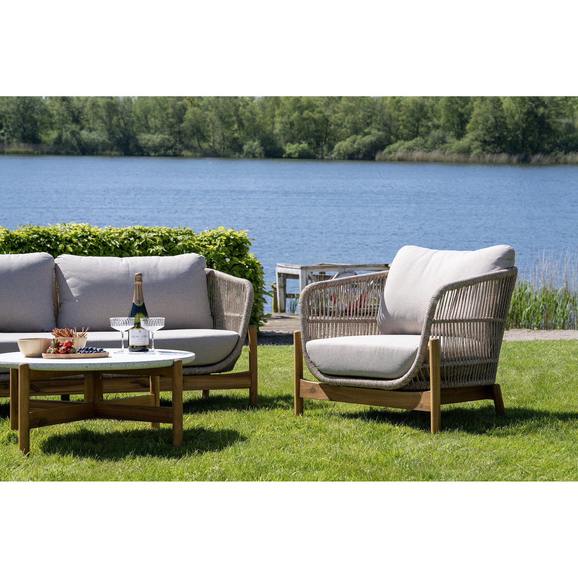 Terracina Loungestol, akacie, beige, inkl. hynde - Billede 9