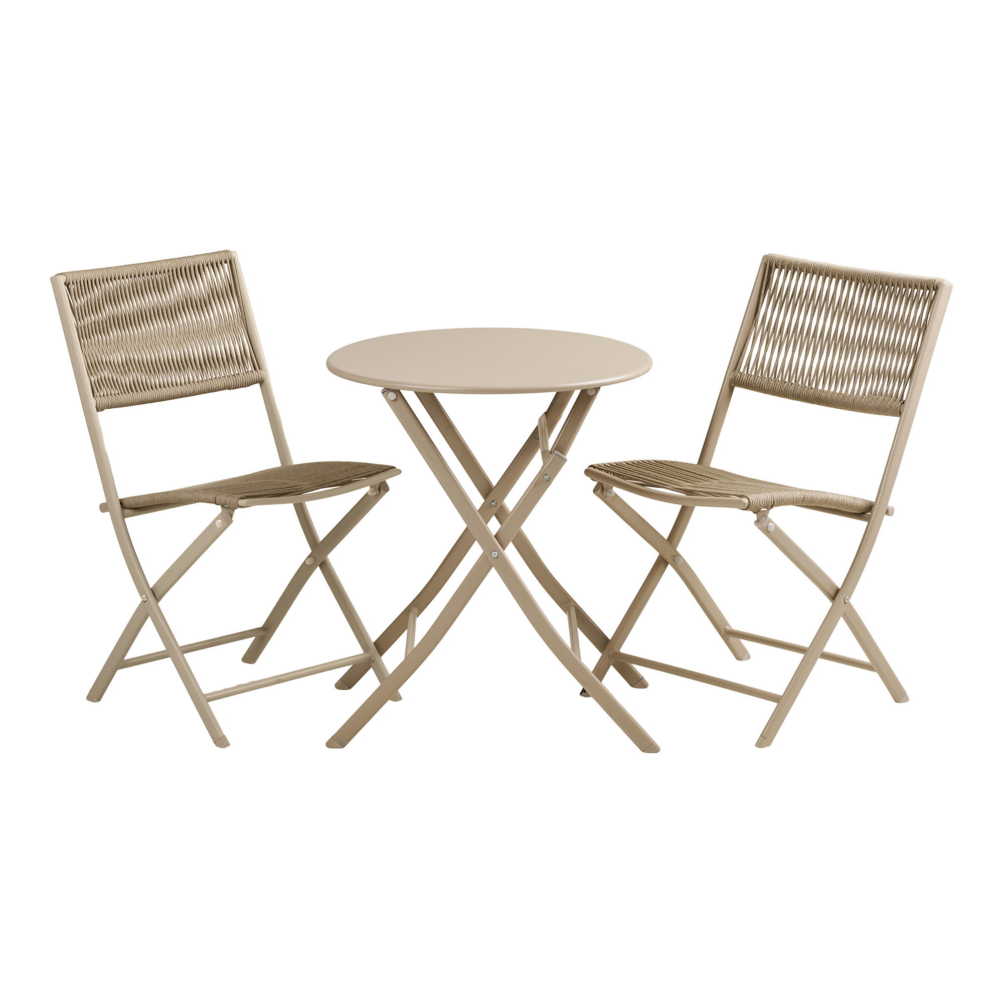 Arcas Cafésæt, 2 stole og 1 bord, polyester/stål, taupe