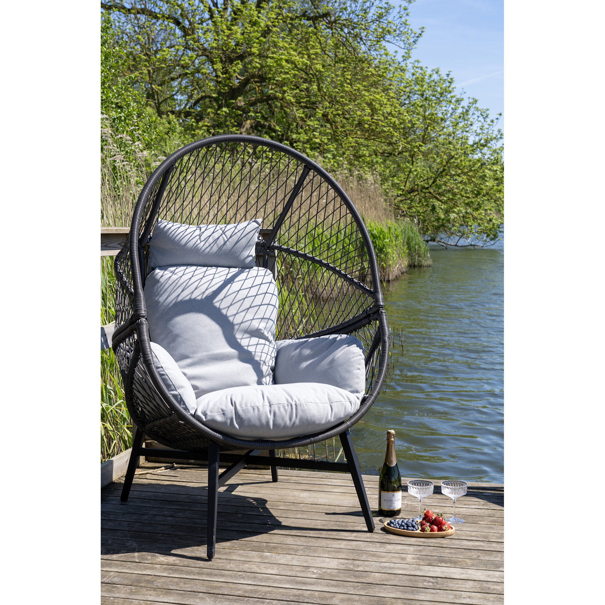 Rosario Loungestol, polyrattan, sort, inkl. hynder - Billede 7