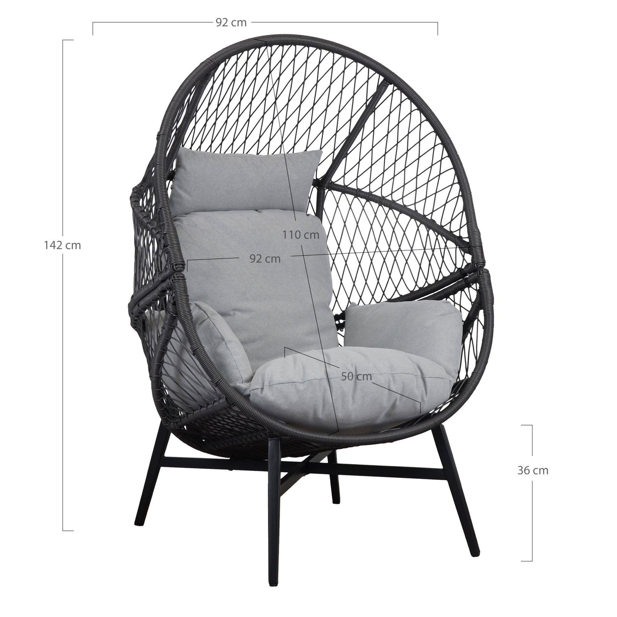 Rosario Loungestol, polyrattan, sort, inkl. hynder - Billede 6