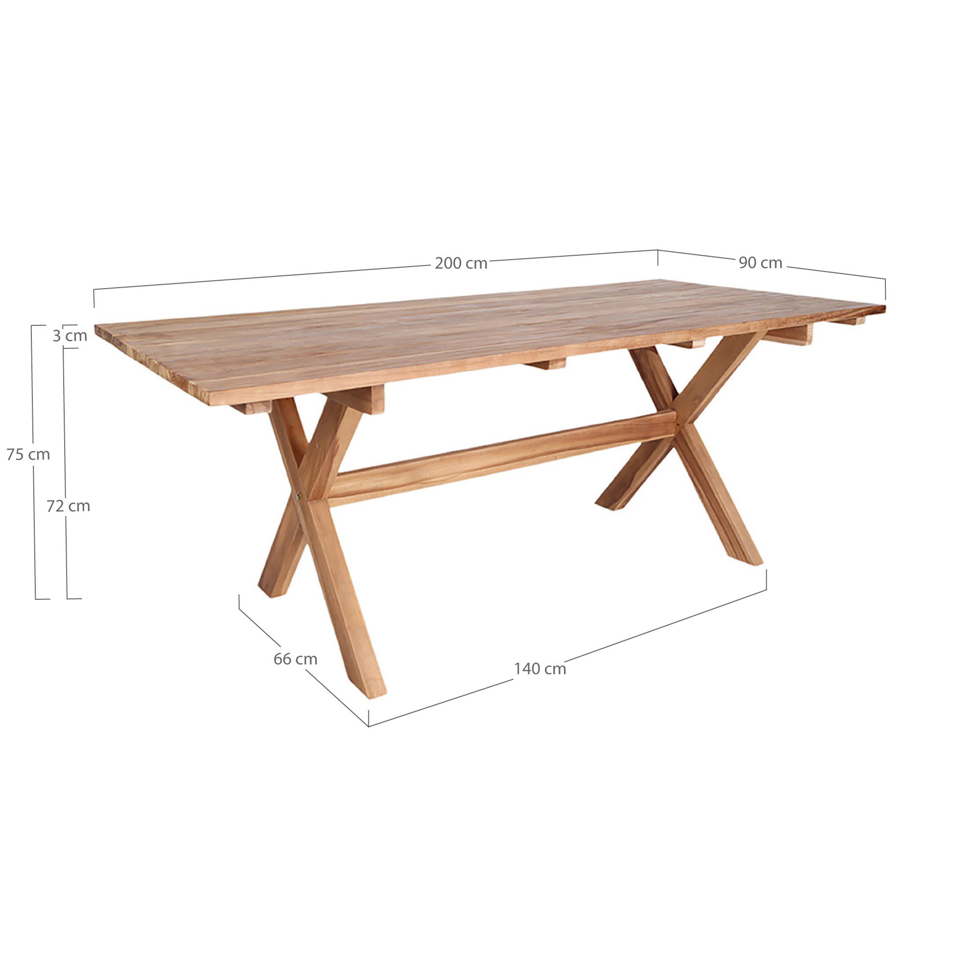 Murcia Spisebord, teak, natur, 200x90x75 cm - Billede 5
