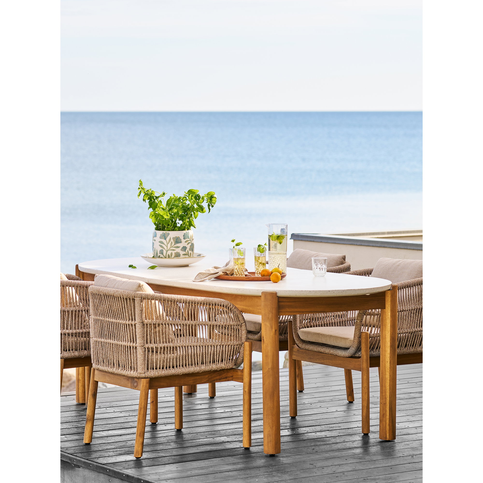 Terracina Spisebord, akacie/terrazzo, hvid/natur, 95x210x76 cm - Billede 10