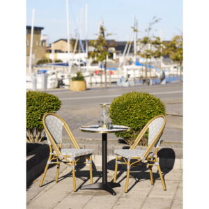 Cafébord, marmor look bordplade, hvid med guldkant, sorte ben, aluminium - Billede 6