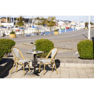 Cafébord, marmor look bordplade, hvid med guldkant, sorte ben, aluminium - Billede 8