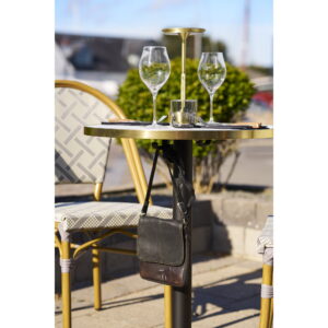Cafébord, marmor look bordplade, hvid med guldkant, sorte ben, aluminium - Billede 10