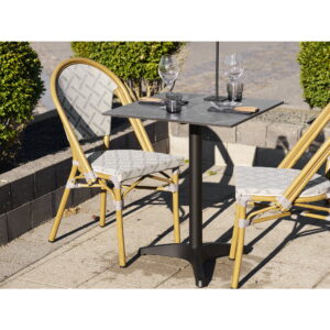 Cafébord, marmor look bordplade, mørkegrå, sorte ben, aluminium - Billede 7