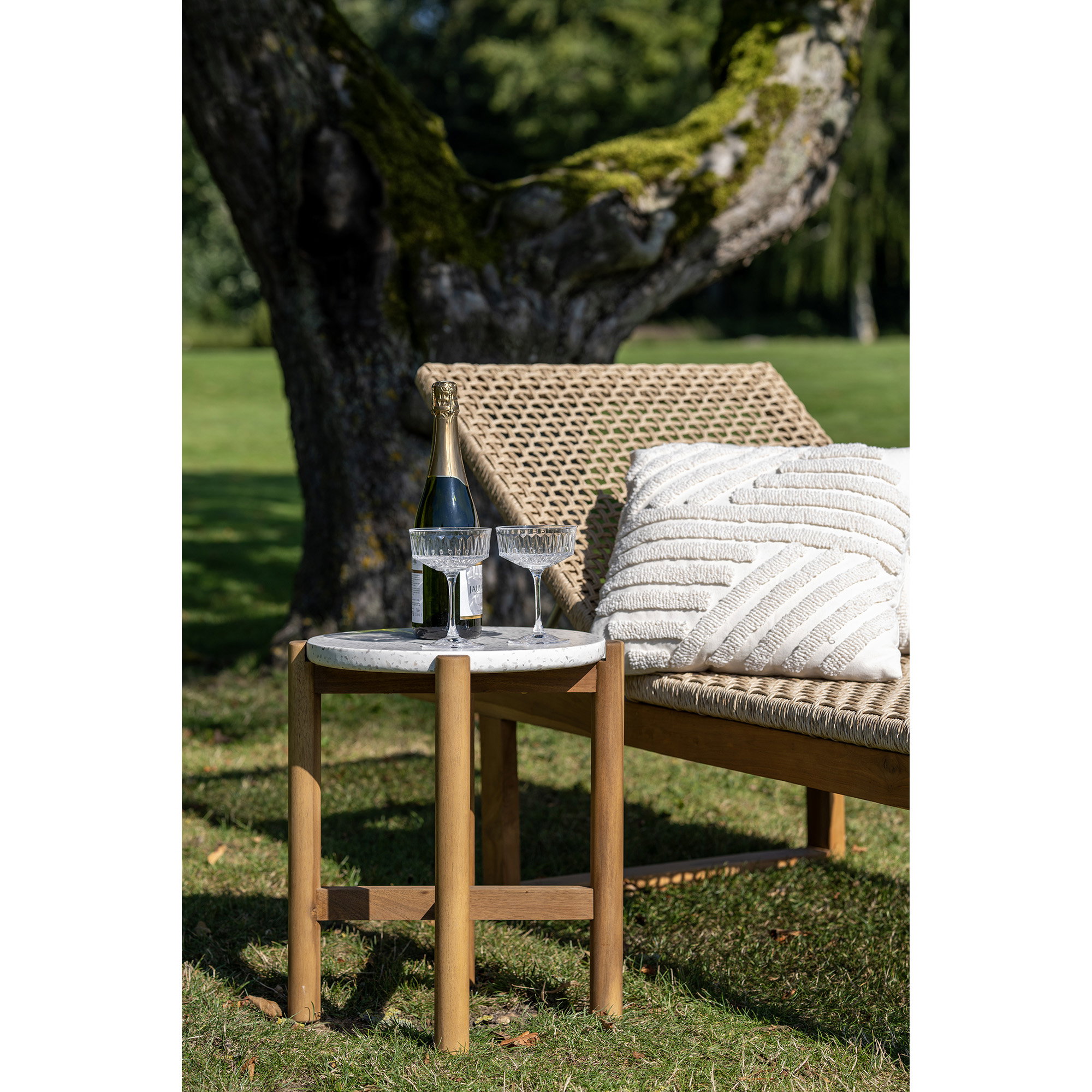 Terracina Hjørnebord, akacie/terrazzo, hvid/natur, ø37x48 cm - Billede 6