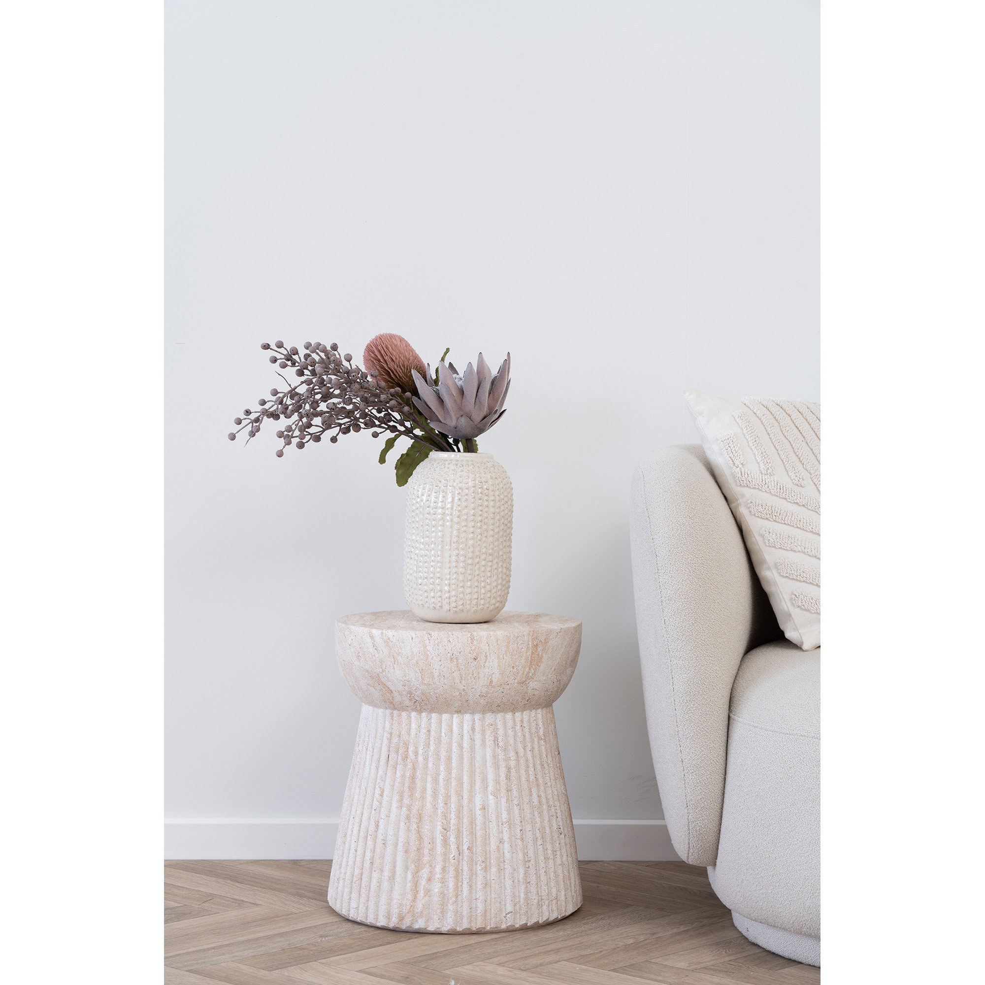 Bonn Hjørnebord med rillet struktur, fiberclay, natur, ø37x43 cm - Billede 3