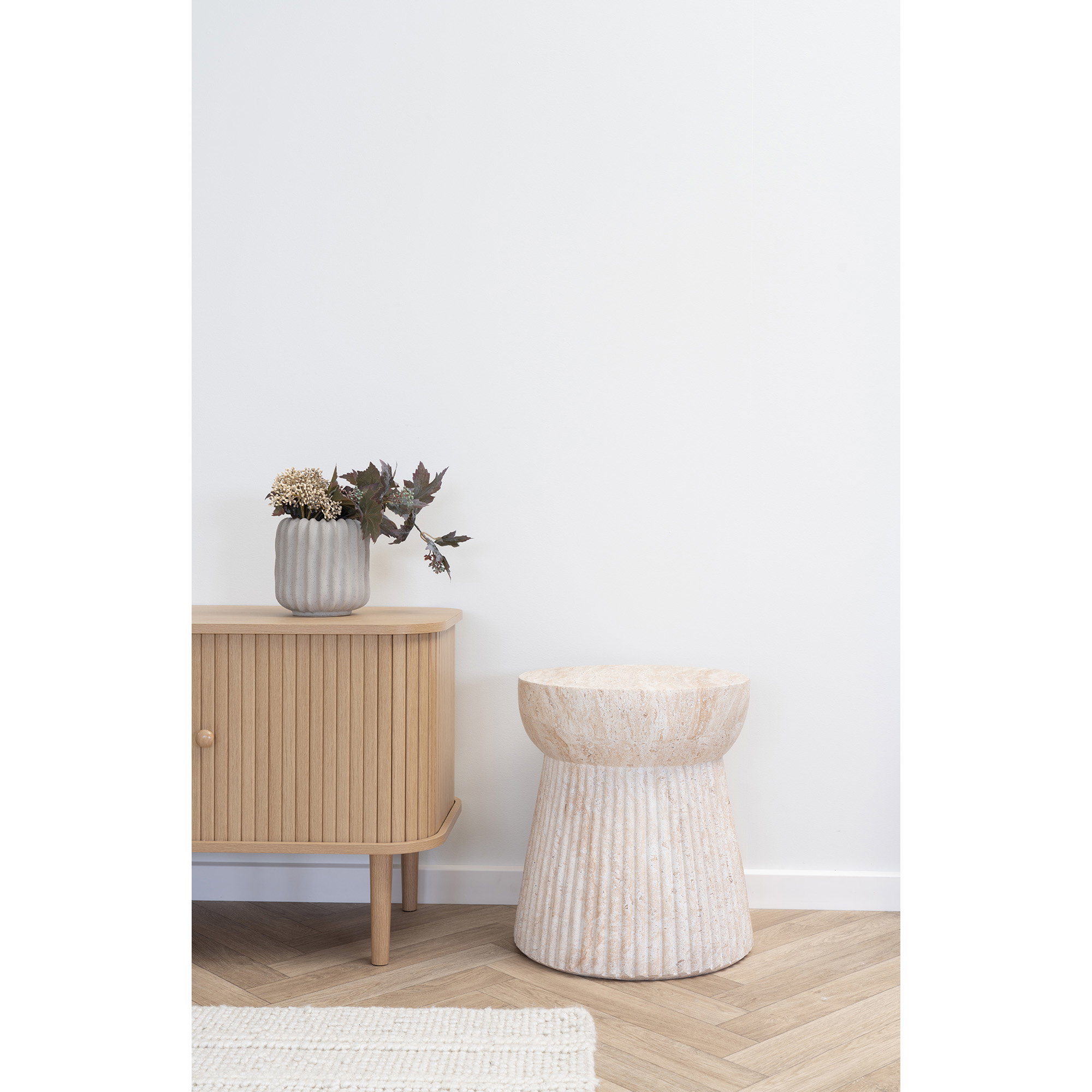 Bonn Hjørnebord med rillet struktur, fiberclay, natur, ø37x43 cm - Billede 5