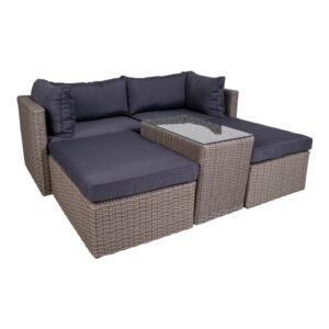 Alternative view of Rossi Loungesæt  i polyrattan, kubu grå, inkl. hynder