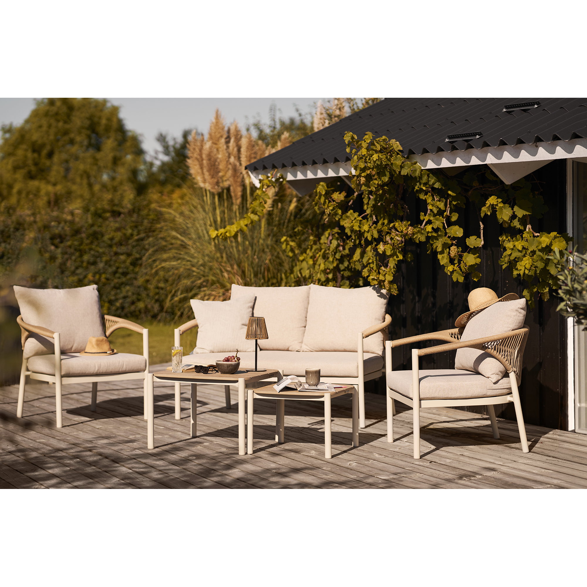 Abela Loungesæt, aluminium/nonwood/polyester/PE rattan, sand/natur, inkl. hynder - Billede 10