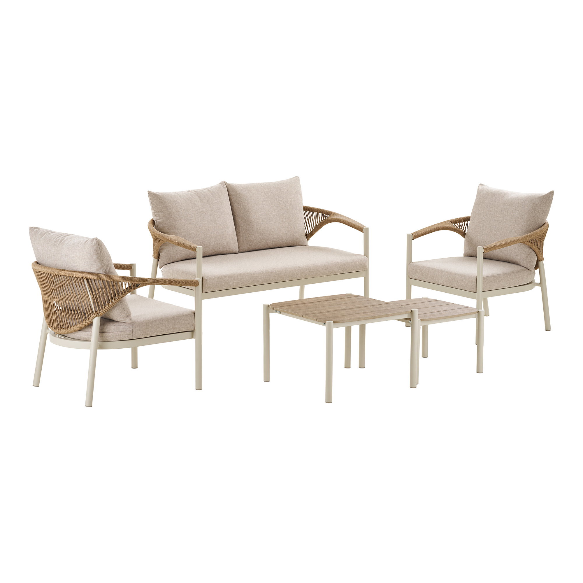 Abela Loungesæt, aluminium/nonwood/polyester/PE rattan, sand/natur, inkl. hynder - Billede 2