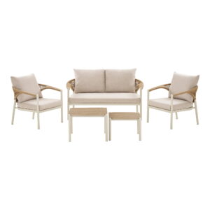 Abela Loungesæt, aluminium/nonwood/polyester/PE rattan, sand/natur, inkl. hynder