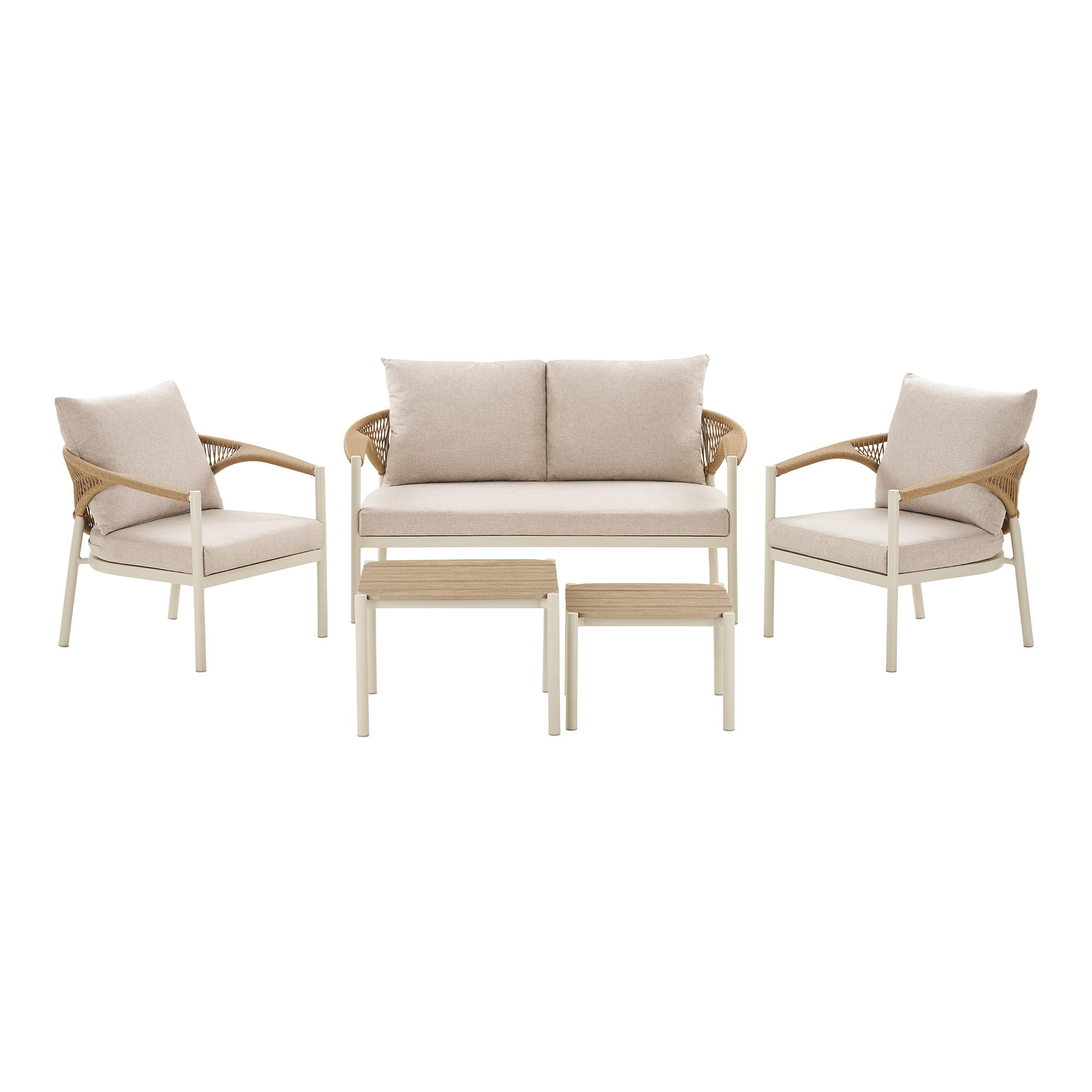 Abela Loungesæt, aluminium/nonwood/polyester/PE rattan, sand/natur, inkl. hynder