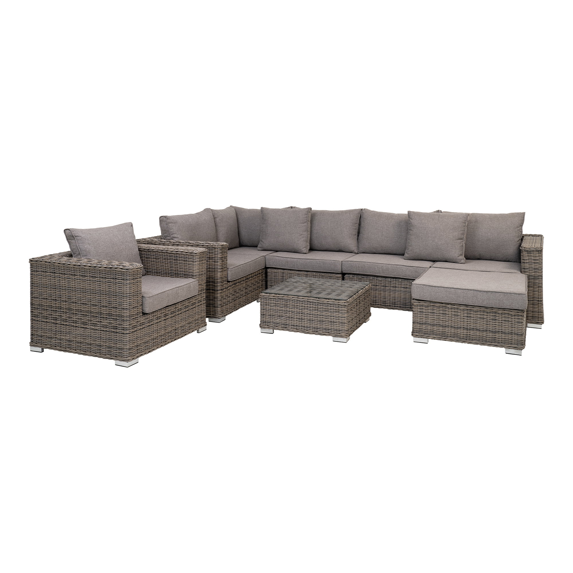 Calvi Loungesæt, polyrattan, kubu grå, inkl. hynder