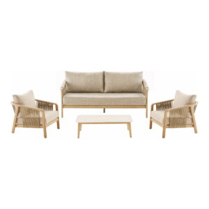 Alternative view of Fargo Loungesæt, aluminium, taupe/træ look, inkl.hynder