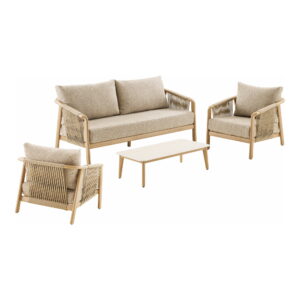 Fargo Loungesæt, aluminium, taupe/træ look, inkl.hynder