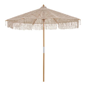 Martos Hæklet Parasol, bomuld, træstok, beige, ø250 cm