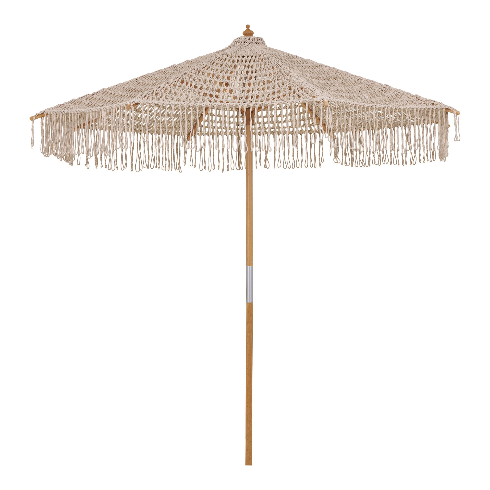 Martos Hæklet Parasol, bomuld, træstok, beige, ø250 cm