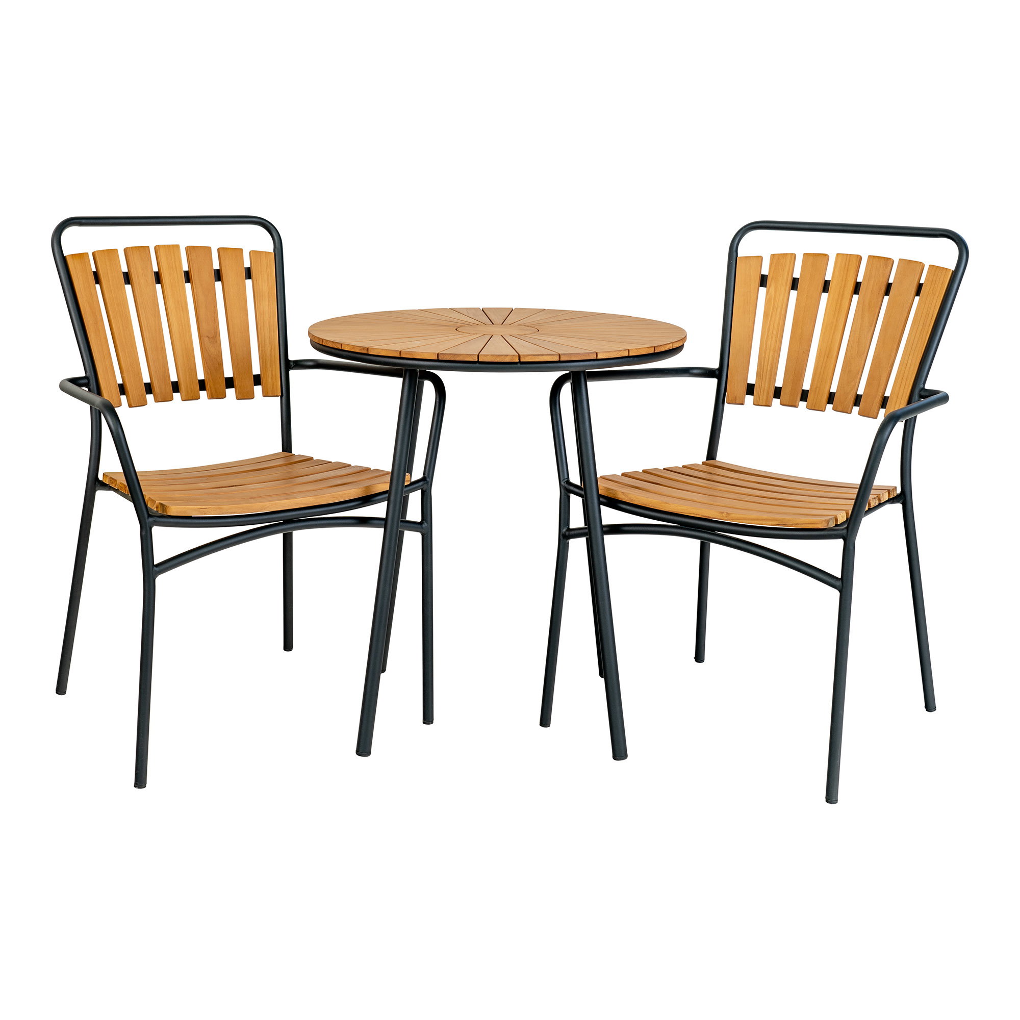 Cleveland Cafébord, teak bordplade, natur, sorte ben, ø70x74 cm - Billede 3